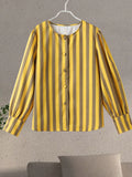 Girlary Fashion Striped Contrast Bomber Jackets Shirts Women Puff Sleeve O-neck Single Breasted Shirt 2024 Spring Lady Streetwear Top