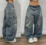 Girlary American Y2K New Fashion Oversized Jeans Women Street Hip Hop Retro Loose Mopping Wide-leg Pants Couples Joker Trend Punk Jeans