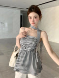 Girlary Basic Striped Vest Sleeveless Daily Spring Summer Women Vintage Sexy Tank Tops Chic Camisole Cozy Preppy Style