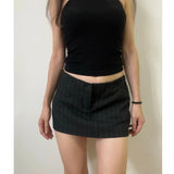 Girlary Women Black Mini Skirt 2024 Fashion Spring Ladies Low-rise Striped Skirt Female Vintage Button Safety Pants Slim Skirt