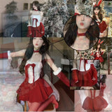 Girlary Japan Christmas Outfit For Women Sexy New Year Halloween Holiday Dresses Bunny Cosplay Velvet Red Dress Santa Party Performance