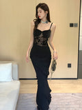 Girlary Black Lace Patchwork Sexy Elegant Dress Suspender Women's Summer Dress New