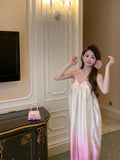 Girlary Pink Gradient Bud Vacation Style Long Dress Strap French Pink Gradient Dress Summer