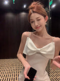 Girlary Woman Dress Elegant Bowknot Irregular Ruffles V Neck Sleeveless Splir Slim Mermaid Dresses Party Cocktail Temperament