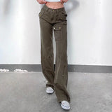 Girlary Y2K Baggy Retro 2000s Green Denim Trouser Women's Washed Vintage Casual High Street Pants Female High Waist Trashy Jeans