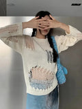 Girlary Retro Street Clothing Y2k Hole Unique Women Personalized Sweater Korean Fashion Design Hollow Out Long Sleeved Knitted Sweater