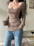 Girlary Spring Retro Sweaters Cashmere Women Solid High Stretch 2024 Minimalist Chic Daily New Casual Gentle Office Lady Tees