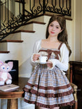 Girlary Japan Harajuku Fashion Lolita Jsk Dress Women Sweet Lace Bow Plaid Princess Dresses Retro Cute Birthday Gift Tea Party Dress