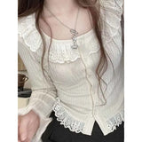 Girlary Kawail Knitted Cardigan Lace Basic Sweater Korean Fashion Women Aesthetic Knitwear Tshirt Spring Japanese Fashion Sweet