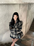 Girlary Korean Fashion Temperament High-end Plaid Suit Jacket Autumn and Winter New Style Hip Hugging Short Skirt Two-piece Set