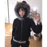 Girlary 2024 New Loose Hoodie Coat Women Y2k Grunge Long Sleeve Double Zipper Cardigan Tops Fashion Vintage Slim Fit Jackets Mujer