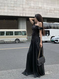 Girlary Black Evening Dresses Chic and Elegant Woman Dress Set Two-piece Casual Korean Style Sleeveless Long Wedding Party Dress