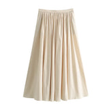 Girlary Women Ruched At the waist  Midi Skirt Spring And Autumn Chic Ladies Skirt Commuter Women's Half Skirt  Ladies