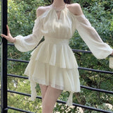 Girlary  Elegant Luxury Dresses for Women Fairycore Casual Chiffon Dress Sweet Short Skirt Fashion Summer White Mini Dress Slim