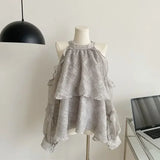 Girlary New Halter Off Shoulder Print Blouse Long Sleeve Ruffled Lazy Chiffon Ladies Tops Korean Gentle Loose Beach Shirts