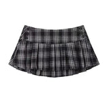 Girlary Vintage Plaid Mini Skirt Women Y2k Japanese Sexy Low Waist Pleated Short Skirts Summer Preppy Jk Korean All Match A Line Faldas