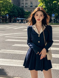 Girlary Korean Version of Fashion Temperament College Style Dress Autumn New Item Contrasting Color Design Sense A-line Dresses