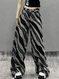 Girlary Vintage Y2k Jeans Women Streetwear Harajuku Gothic Aesthetic Baggy Trousers Denim Striped Wide Leg Pants Distressed