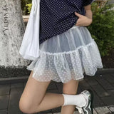 Girlary Hotsweet Dot Ball Gown Mini Skirts For Women Summer Mesh High Waist Korean Fashion Women's Skirt Kawaii Y2k Chic