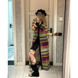 Girlary Colorful Striped Cardigan Mid Length Design Sense Summer New Style Temperament Sweet and Spicy Style Sun Protection Dresses