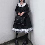 Girlary Japanese Kawaii Black Women Dress Spring Summer V-Neck High Waist Slimming Sweet Lolita Dresses Kawaii Ladies Dresses Vestidos