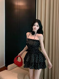 Girlary Black Polka Dot Strapless Dress Pure Desire Elastic Chest High Waist Mini Dresses Sexy Contrast A Line Women Clothing