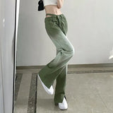 Girlary Streetwear Fashion Women Gradient Jeans Spring Autumn Hip Hop Loose Trousers High Waist Loose Y2k Straight Wide Leg Split Pants