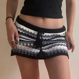 Girlary American Style Knitted Skirt Contrasting Color Lace-Up Striped Printed Hip Skirt Slim Fit Wool Knit Hot Girl Skirt