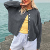 Girlary Cutest Button Front Knitted Sweater Autumn Long Sleeve Cardigan Preppy Vintage Knitwear Coat Y2k Vintage Streetwear