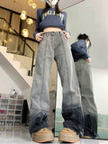 Girlary Women's Blue Y2k Jeans Baggy Aesthetic Streetwear Vintage Straight Cowboy Pants Harajuku High Waist Denim Trousers 2000s Clothes