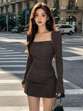 Girlary French Socialite's Small Fragrant Style Dress for Women's Autumn New Style Single Breasted Slimming Dresses Ins Female Clothing