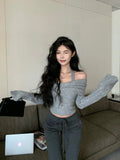 Girlary Fashion Solid Color Off Shoulder Slash Neck Sweaters Women Autumn Y2k Knitted Pullovers Korean Slim Casual Elegant Sueter Top