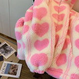 Girlary Winter Japanese Coats Korean Fashion Kawaii Lambswool Coats Pink Heart Women Faux Fur Teddy Jackets Outerwear Female Overcoat