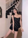 Girlary Women Black Gothic Vest Vintage Casual Print Crop Tops Fashion Streetwear Off Shoulder Tank Top Backless Lace Up Spring Summer