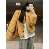 Girlary Yellow Round Neck Y2K Sweater Cashmere Jacket Women's Clothing Blue Knitting Sweater Cardigan Vintage Fashion Autumn Tops