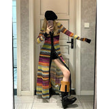 Girlary Colorful Striped Cardigan Mid Length Design Sense Summer New Style Temperament Sweet and Spicy Style Sun Protection Dresses