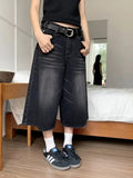 Girlary 2025 Y2k Retro Women Low Rise Jorts Brushed Black Wash Cropped Baggy Jeans Wide Leg Frayed Denim Short Pants Acubi Fashion