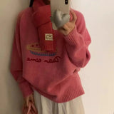 Girlary Rose Pink Pullover Cute Embroidered Outer Wear New Autumn Winter College Style Loose Ins Lazy Style Sweater