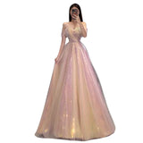 Girlary Sparkly Pink Evening Dresses Off Shoulder Beading Sweetheart A Line Tulle Strapless Ceremony High-end Party Prom Gowns For Woman