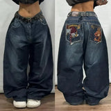 Girlary American Fashion Trend Joker Pattern Embroidered Loose Jeans Women Street Y2K New Hip Hop Oversized Wide-leg Pants Unisex Jeans