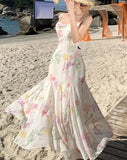 Girlary Elegant Backless Print Mermaid Party Dresses Summer Stylish Sexy Spaghetti Strap Holiday Beach Robe Women Package Hip Dress