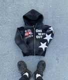 Girlary party look snspos American High Street Fashion Star Patch Oversized Zipper Hoodie Men's And Women's Y2K Harajuku Hip-Hop Gothic Couple Casual Wear