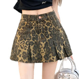 Girlary  2024 A-line Pletaed Mini Skirts Women Chic Casual Denim High Waist Printed Vintage Daily New Slim Summer Office Lady