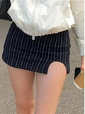 Girlary New Design Sense American Style Low Waisted Striped Short Skirt Women Wrap Hip Slim Casual Versatile A-line Skirt EVHT