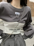 Girlary O Neck Chain Irregular Y2k Sweatshirts Fashion Korean Crop Tops Harajuku Punk Gothic Streetwear Women's Clothing Camis Suit