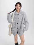 Girlary Retro Twist Knitted Cardigan Women Autumn Winter New Lazy Style Loose Sweater Casual Versatile Long Sleeve Knitted Outerwear