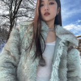 Girlary Winter High End Eco Friendly Fur Coat Women's Short Style 4-Thickened Knitted Fur Splicing Top Female Clothing