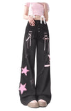 Girlary Women's Harajuku Aesthetic  Retro Denim Trousers  Wide Jean Pants High Street Instagram Style Black starry Wide Legged Jeans