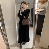 Girlary Elegant Hepburn Style Little Black Dress for Women Winter Newly Ladylike Temperament Lace-up Annual Party Dress Female