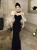 Girlary Sexy Off Shoulder Evening Party Dress French Elegant Bodycon Velvet Sleeveless Vestidos Robe Women Mesh Patchwork Clothes Summer